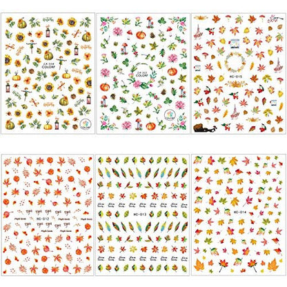 Adurself 1000+ Patterns Autumn Nail Art Decals - Fall 3D Nail Stickers Harvest Pumpkin Maple Leaves Sunflower Squirrel for Women Girls Kids DIY Nail Design Manicure Thanksgiving Day