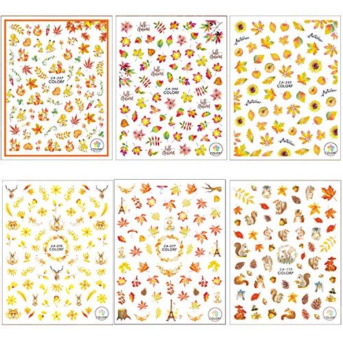 Adurself 1000+ Patterns Autumn Nail Art Decals - Fall 3D Nail Stickers Harvest Pumpkin Maple Leaves Sunflower Squirrel for Women Girls Kids DIY Nail Design Manicure Thanksgiving Day - görsel 3