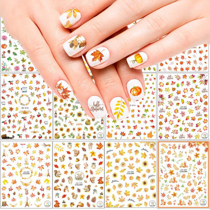 Adurself 1000+ Patterns Autumn Nail Art Decals - Fall 3D Nail Stickers Harvest Pumpkin Maple Leaves Sunflower Squirrel for Women Girls Kids DIY Nail Design Manicure Thanksgiving Day