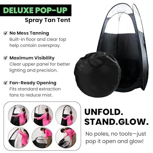 KobbTan Large Deluxe Spray Tan Tent – Portable Pop Up Tanning Booth with Carry Case & Clear Window for Home & Salon Use Avelisse