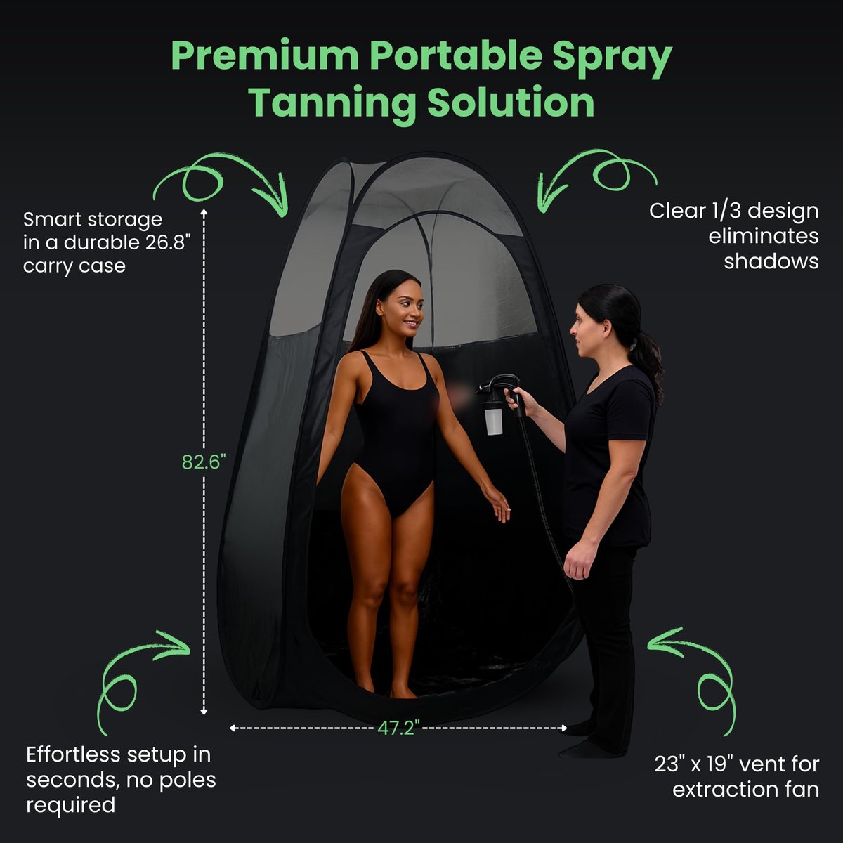 KobbTan Large Deluxe Spray Tan Tent – Portable Pop Up Tanning Booth with Carry Case & Clear Window for Home & Salon Use Avelisse