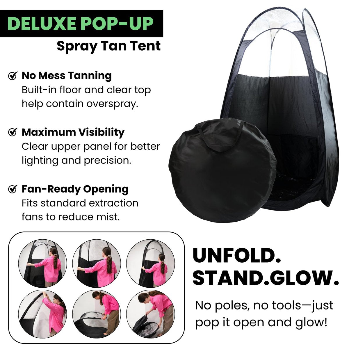 KobbTan Large Deluxe Spray Tan Tent – Portable Pop Up Tanning Booth with Carry Case & Clear Window for Home & Salon Use Avelisse