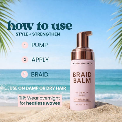 The Beachwaver Co. Braid Balm Pre-Braid Prep - Frizz-Taming Primer Foam with HiX Vegan Bond Multipliers, 4 Fl Oz Avelisse