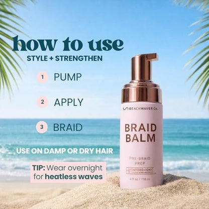 The Beachwaver Co. Braid Balm Pre-Braid Prep - Frizz-Taming Primer Foam with HiX Vegan Bond Multipliers, 4 Fl Oz Avelisse