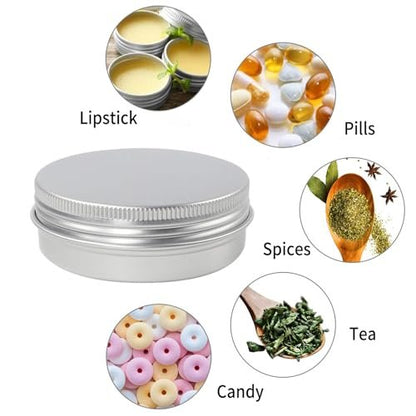 Moretoes 48 Pack 2 Oz Aluminum Metal Round Tins with Screw Lid - Perfect for Salves, Spices, Candies Avelisse