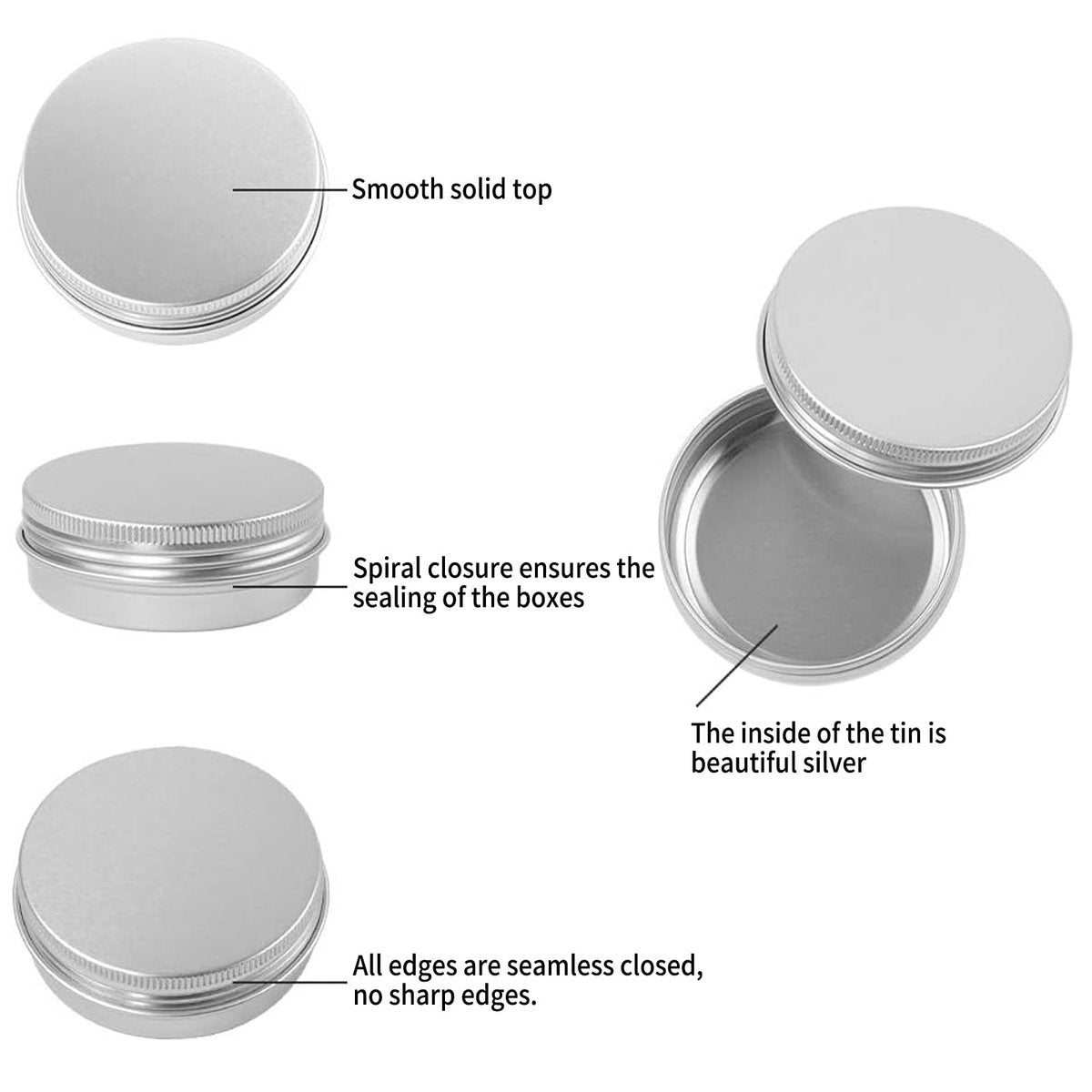 Moretoes 48 Pack 2 Oz Aluminum Metal Round Tins with Screw Lid - Perfect for Salves, Spices, Candies Avelisse