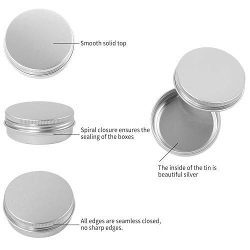 Moretoes 48 Pack 2 Oz Aluminum Metal Round Tins with Screw Lid - Perfect for Salves, Spices, Candies Avelisse