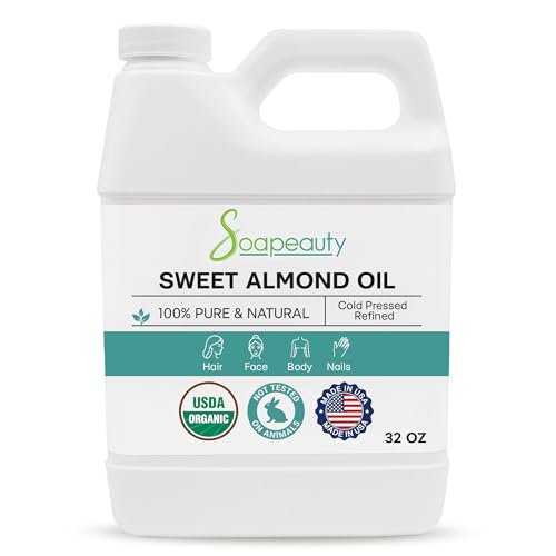 Soapeauty Sweet Almond Oil - Cold Pressed, Refined, USDA Organic - 100% Pure & Natural - Carrier Oil for Essential Oils, Massage, Skin, Face, Hair, Soap Making, DIY - 32 fl oz Avelisse