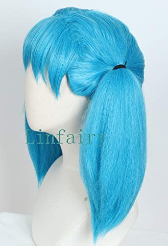 Linfairy Women's Blue Ponytail Wig – Long Straight Synthetic Hairpiece for Costume, Cosplay, and Everyday Wear