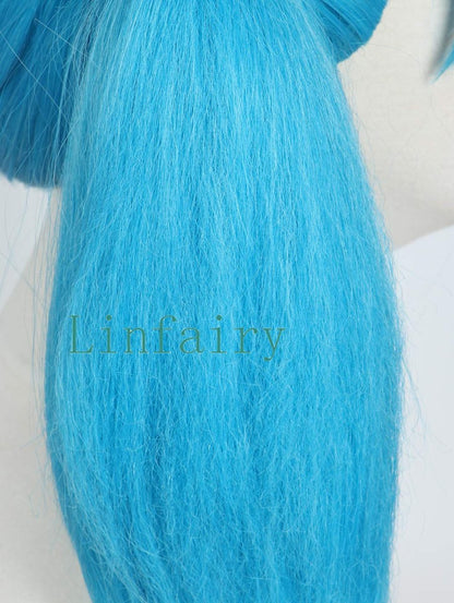 Linfairy Women's Blue Ponytail Wig – Long Straight Synthetic Hairpiece for Costume, Cosplay, and Everyday Wear