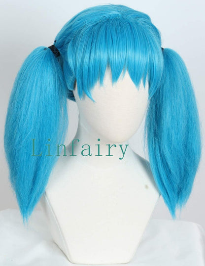 Linfairy Women's Blue Ponytail Wig – Long Straight Synthetic Hairpiece for Costume, Cosplay, and Everyday Wear