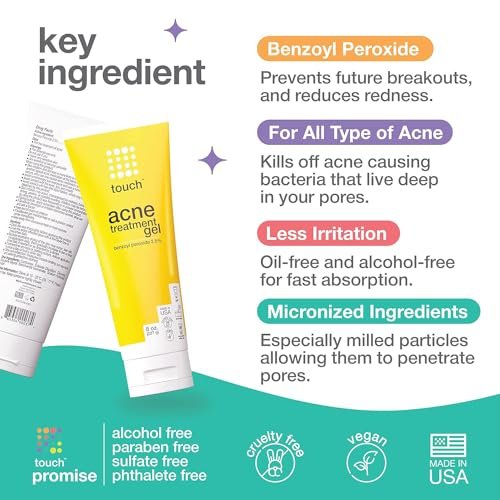 Touch Benzoyl Peroxide 2.5% Gel Cream for Acne – Spot & Daily Treatment, Non-Drying, 8 oz - görsel 5