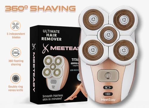 Meeteasy Electric Leg Shaver for Women - Rechargeable Painless Lady Razor for Legs, Face, Lips, Body, Underarms, Armpit - Cordless Bikini Trimmer (Gold) Avelisse