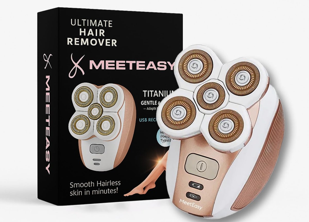 Meeteasy Electric Leg Shaver for Women - Rechargeable Painless Lady Razor for Legs, Face, Lips, Body, Underarms, Armpit - Cordless Bikini Trimmer (Gold) Avelisse
