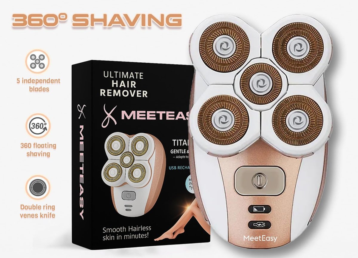 Meeteasy Electric Leg Shaver for Women - Rechargeable Painless Lady Razor for Legs, Face, Lips, Body, Underarms, Armpit - Cordless Bikini Trimmer (Gold) Avelisse