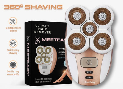 Meeteasy Electric Leg Shaver for Women - Rechargeable Painless Lady Razor for Legs, Face, Lips, Body, Underarms, Armpit - Cordless Bikini Trimmer (Gold) Avelisse