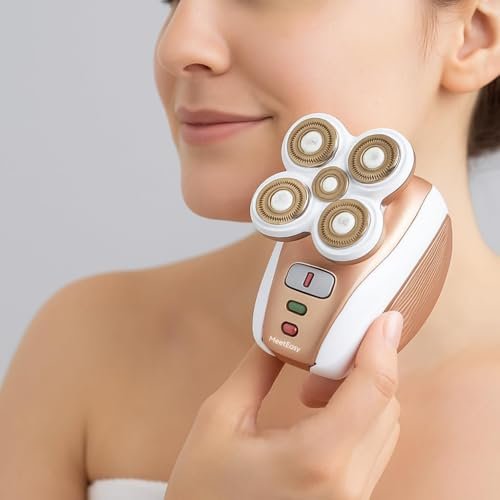 Meeteasy Electric Leg Shaver for Women - Rechargeable Painless Lady Razor for Legs, Face, Lips, Body, Underarms, Armpit - Cordless Bikini Trimmer (Gold) Avelisse