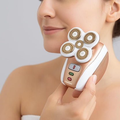 Meeteasy Electric Leg Shaver for Women - Rechargeable Painless Lady Razor for Legs, Face, Lips, Body, Underarms, Armpit - Cordless Bikini Trimmer (Gold) Avelisse