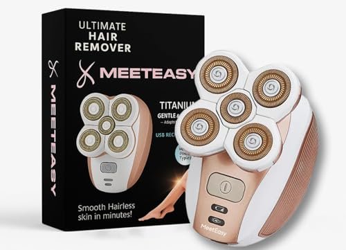 Meeteasy Electric Leg Shaver for Women - Rechargeable Painless Lady Razor for Legs, Face, Lips, Body, Underarms, Armpit - Cordless Bikini Trimmer (Gold) Avelisse