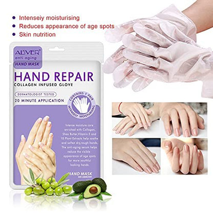 4-Pack Hands Moisturizing Gloves - Collagen & Vitamin-Infused Hand Spa Mask for Dry, Cracked Hands | Repair Rough Skin for Women & Men