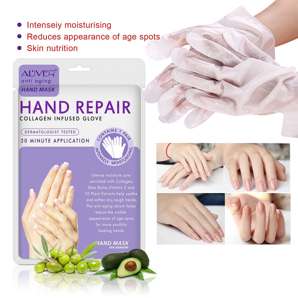 4-Pack Hands Moisturizing Gloves - Collagen & Vitamin-Infused Hand Spa Mask for Dry, Cracked Hands | Repair Rough Skin for Women & Men - görsel 3