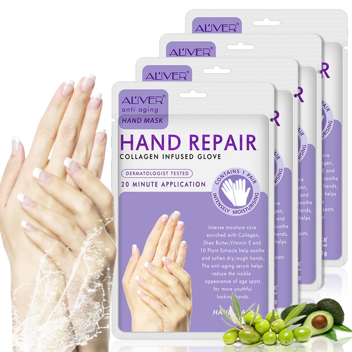 4-Pack Hands Moisturizing Gloves - Collagen & Vitamin-Infused Hand Spa Mask for Dry, Cracked Hands | Repair Rough Skin for Women & Men - görsel 1