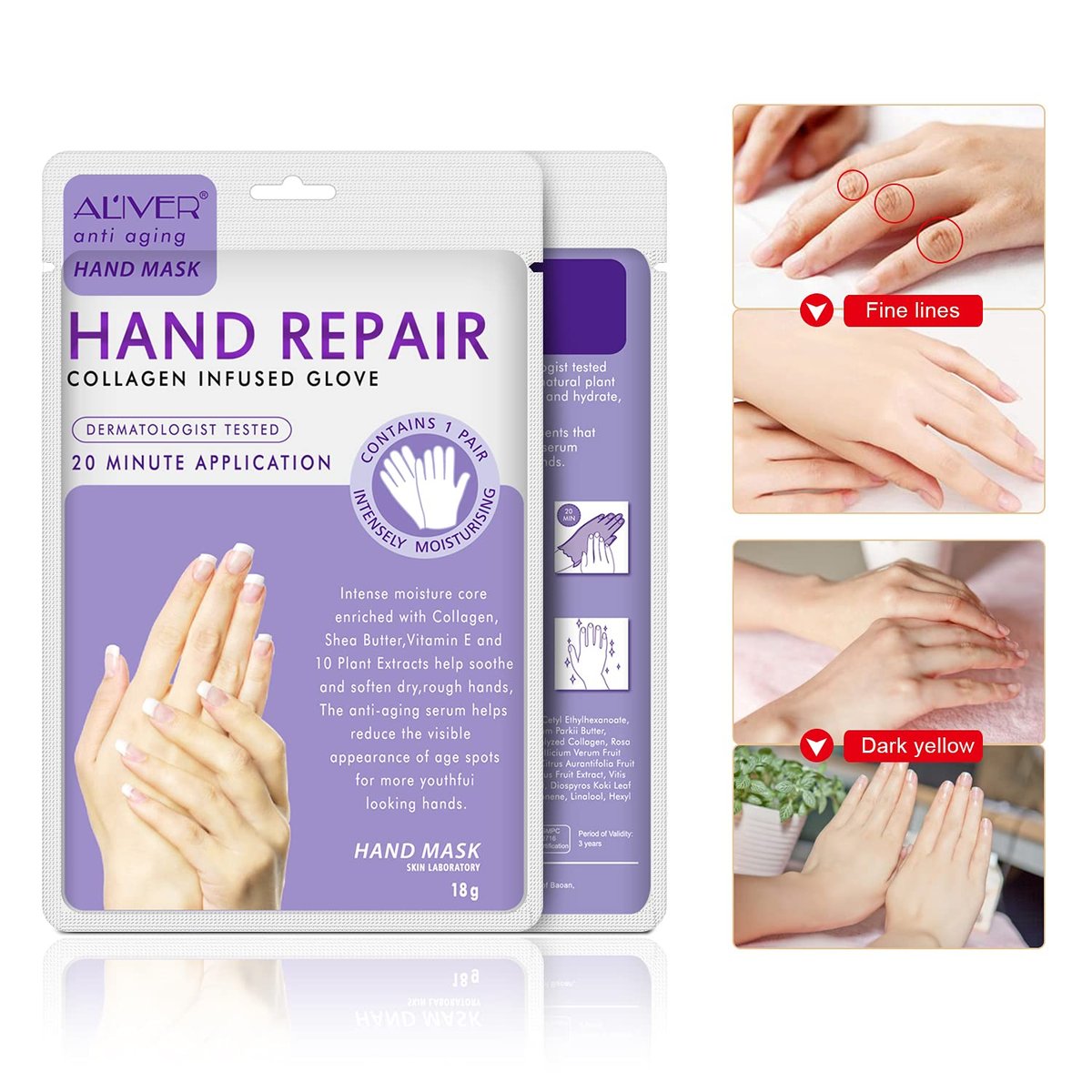 4-Pack Hands Moisturizing Gloves - Collagen & Vitamin-Infused Hand Spa Mask for Dry, Cracked Hands | Repair Rough Skin for Women & Men - görsel 7