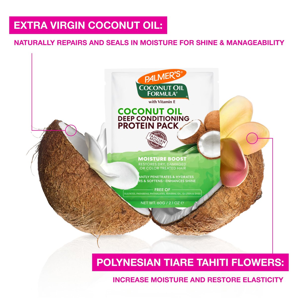 Palmer's Coconut Oil Formula Moisture Boost Protein Pack - 2.1 oz (Pack of 12) - Deep Conditioning Hair Treatment for Dry, Damaged, Over-Processed and Colored Hair Avelisse