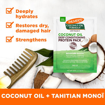 Palmer's Coconut Oil Formula Moisture Boost Protein Pack - 2.1 oz (Pack of 12) - Deep Conditioning Hair Treatment for Dry, Damaged, Over-Processed and Colored Hair Avelisse