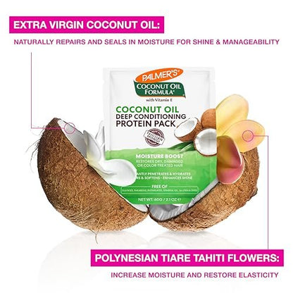 Palmer's Coconut Oil Formula Moisture Boost Protein Pack - 2.1 oz (Pack of 12) - Deep Conditioning Hair Treatment for Dry, Damaged, Over-Processed and Colored Hair Avelisse