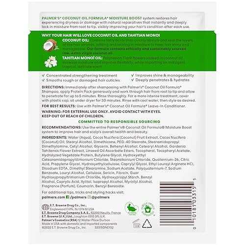Palmer's Coconut Oil Formula Moisture Boost Protein Pack - 2.1 oz (Pack of 12) - Deep Conditioning Hair Treatment for Dry, Damaged, Over-Processed and Colored Hair Avelisse