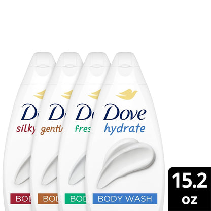 Dove Body Wash Variety 6-Pack: Hydrate, Gentle Pamper, Fresh Care & Silky Velvet – 15.2 oz Each Avelisse