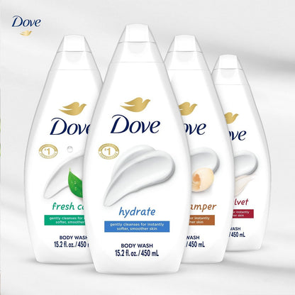 Dove Body Wash Variety 6-Pack: Hydrate, Gentle Pamper, Fresh Care & Silky Velvet – 15.2 oz Each Avelisse