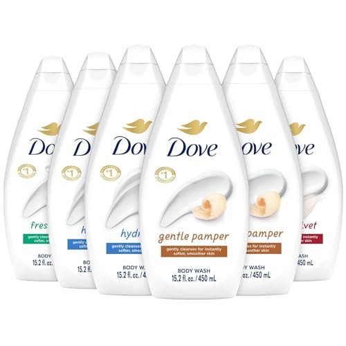 Dove Body Wash Variety 6-Pack: Hydrate, Gentle Pamper, Fresh Care & Silky Velvet – 15.2 oz Each Avelisse