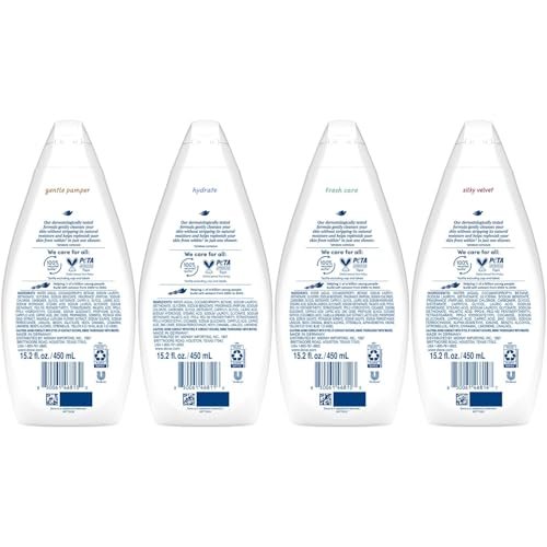 Dove Body Wash Variety 6-Pack: Hydrate, Gentle Pamper, Fresh Care & Silky Velvet – 15.2 oz Each Avelisse