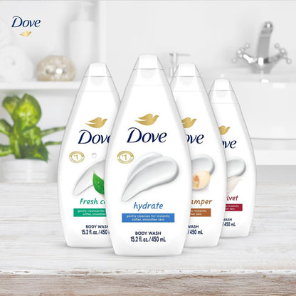 Dove Body Wash Variety 6-Pack: Hydrate, Gentle Pamper, Fresh Care & Silky Velvet – 15.2 oz Each Avelisse