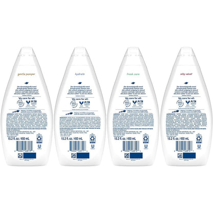 Dove Body Wash Variety 6-Pack: Hydrate, Gentle Pamper, Fresh Care & Silky Velvet – 15.2 oz Each Avelisse