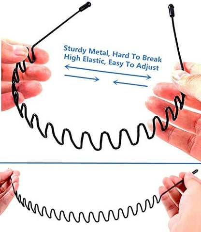 bodbop Metal Hair Band - Black, Unisex Fashion Headband with Non-Slip Wavy Teeth for Women and Men