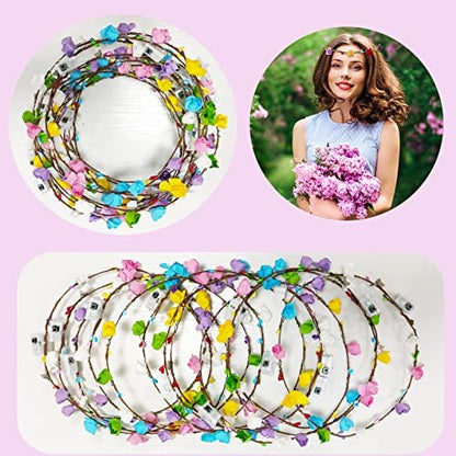 12 Pack LED Flower Headband Crown - Glow in The Dark Party Supplies for Men Women, Light Up Headdress for Halloween Wedding Birthday Avelisse