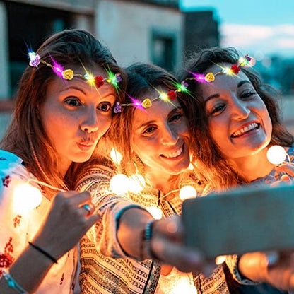 12 Pack LED Flower Headband Crown - Glow in The Dark Party Supplies for Men Women, Light Up Headdress for Halloween Wedding Birthday Avelisse