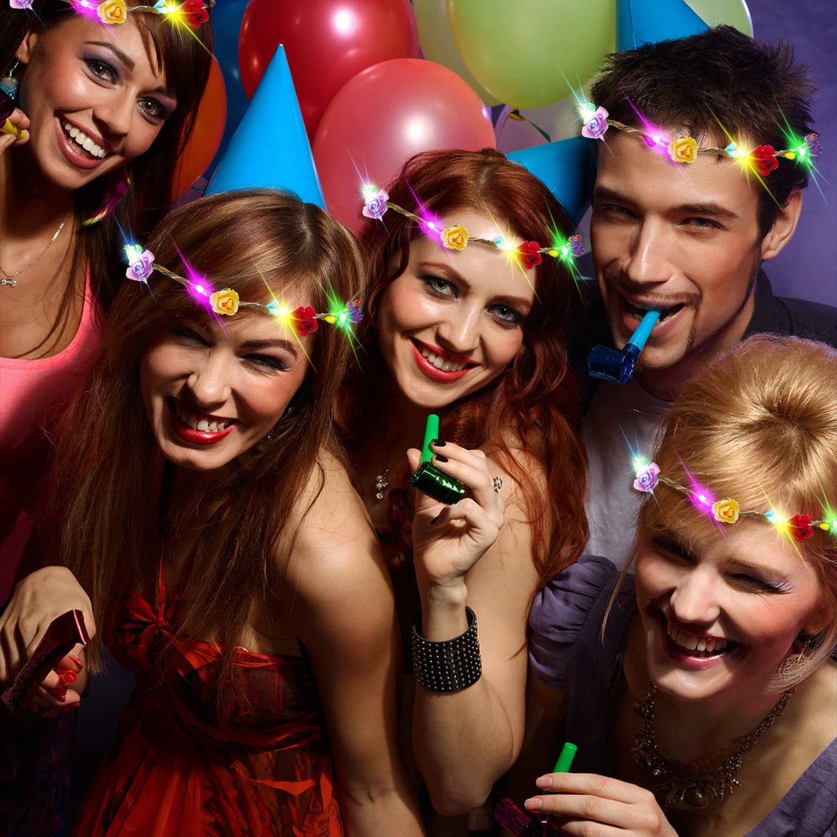 12 Pack LED Flower Headband Crown - Glow in The Dark Party Supplies for Men Women, Light Up Headdress for Halloween Wedding Birthday Avelisse