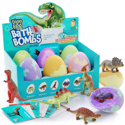 Dan&Darci Dino Egg Bath Bombs for Kids - Easter Basket Stuffers - Bath Bombs with Surprise Inside - Dinosaur Toys Gift for Boys and Girls Ages 6-8