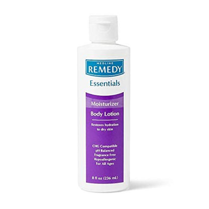 Medline Remedy Essentials Moisturizing Body Lotion, Unscented – 8 oz Flip-Top Bottle for Dry Skin & Eczema