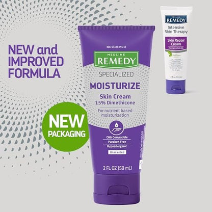 Medline Remedy Specialized Skin Cream, Unscented, 2 fl oz - Nourishing Moisturizer for Dry & Sensitive Skin with 1.5% Dimethicone, Paraben-Free, Hypoallergenic