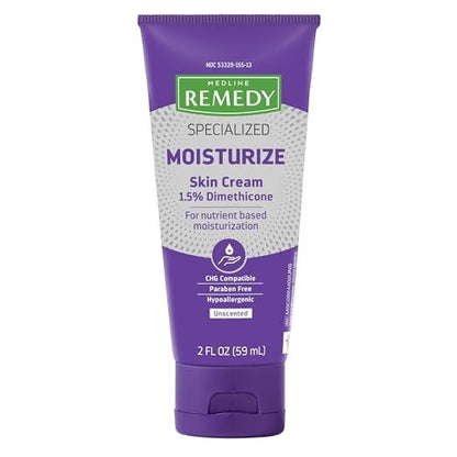 Medline Remedy Specialized Skin Cream, Unscented, 2 fl oz - Nourishing Moisturizer for Dry & Sensitive Skin with 1.5% Dimethicone, Paraben-Free, Hypoallergenic