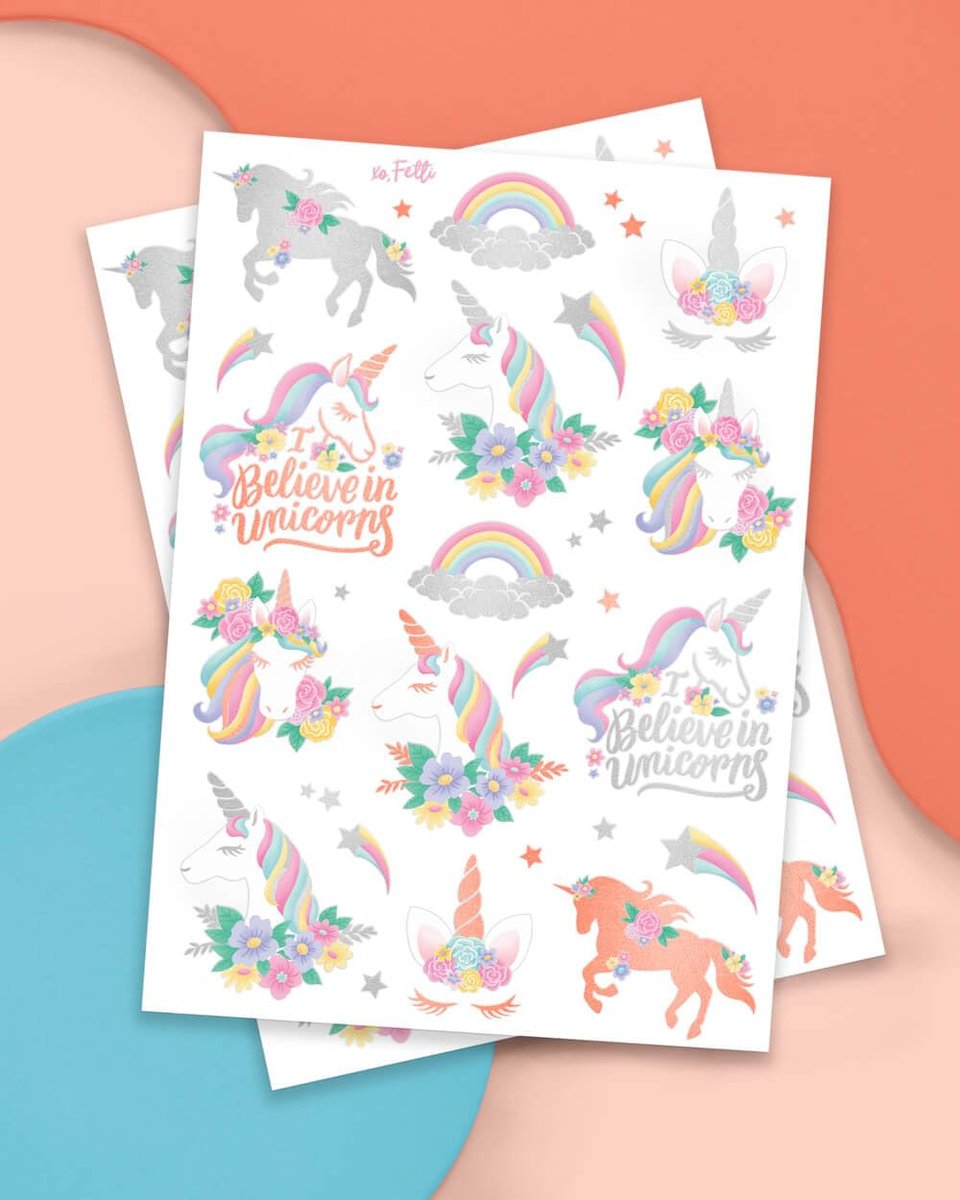 xo, Fetti Unicorn Party Favors: 26 Styles Temporary Tattoos for Kids | Birthday Supplies, Decorations & Toys - görsel 3
