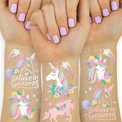 xo, Fetti Unicorn Party Favors: 26 Styles Temporary Tattoos for Kids | Birthday Supplies, Decorations & Toys