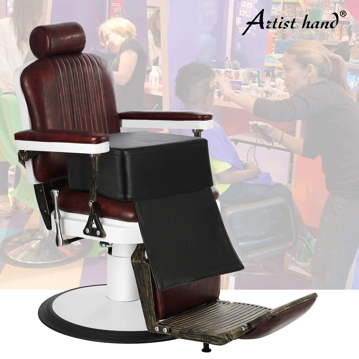 Artist hand Barber Booster Seat for Kids - 6.5" Thick Toddler Booster Seat for Hair Cutting with Foot Protector, Black Synthetic Leather Avelisse