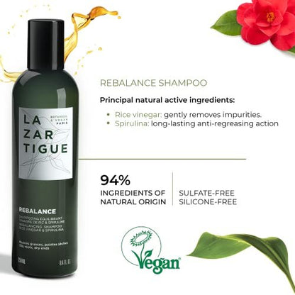 Lazartigue Rebalance Shampoo – Rice Vinegar & Spirulina for Oily Roots, Moisture Balance, Vegan, Sulfate & Silicone Free, 8.4 Fl Oz