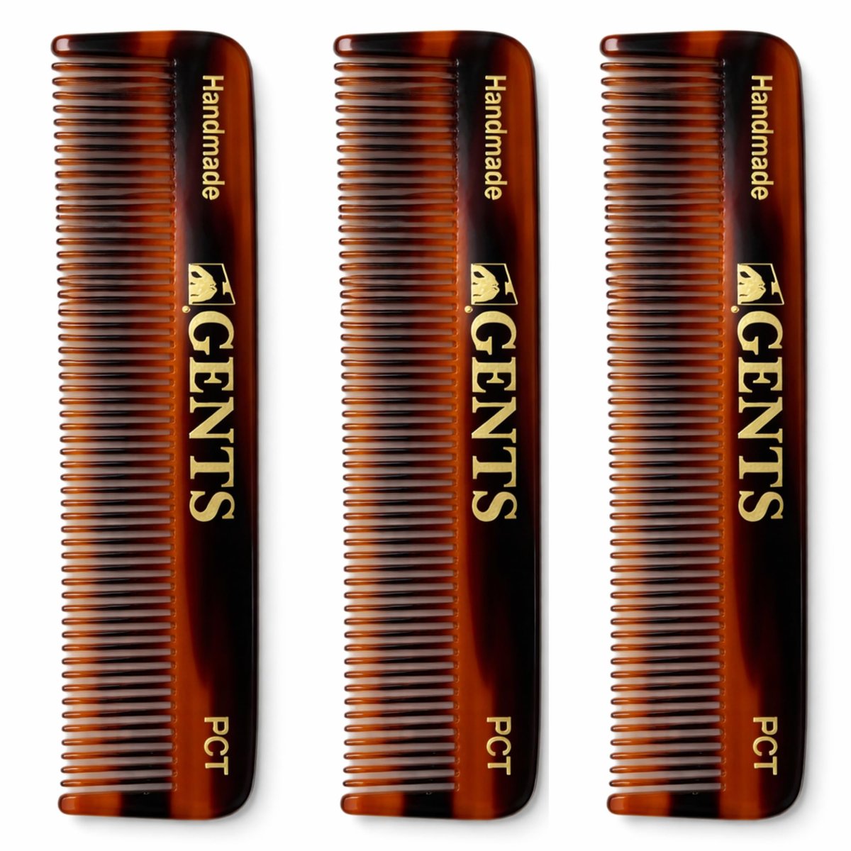 GENTS PCT 5-Inch Fine Tooth Pocket Hair Comb 3-Pack - Tortoise Shell Cellulose Acetate Combs for Men & Women, Anti-Static, Durable & Travel-Friendly Avelisse
